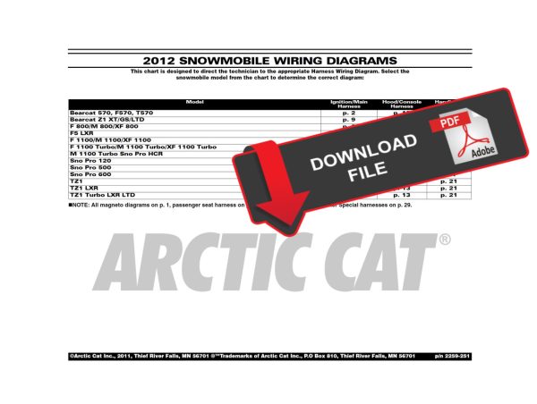 Arctic Cat 2012 Snowmobile Wiring Diagrams Manual