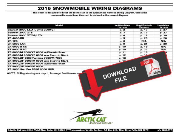 Arctic Cat 2015 Snowmobile Wiring Diagrams Manual