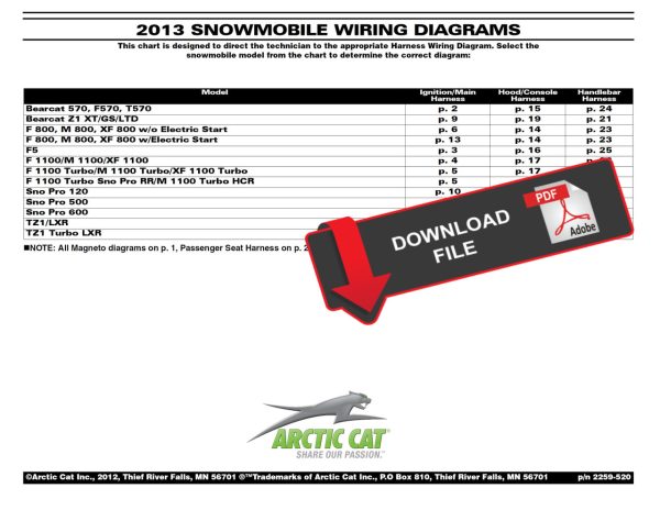 Arctic Cat 2013 Snowmobile Wiring Diagrams Manual