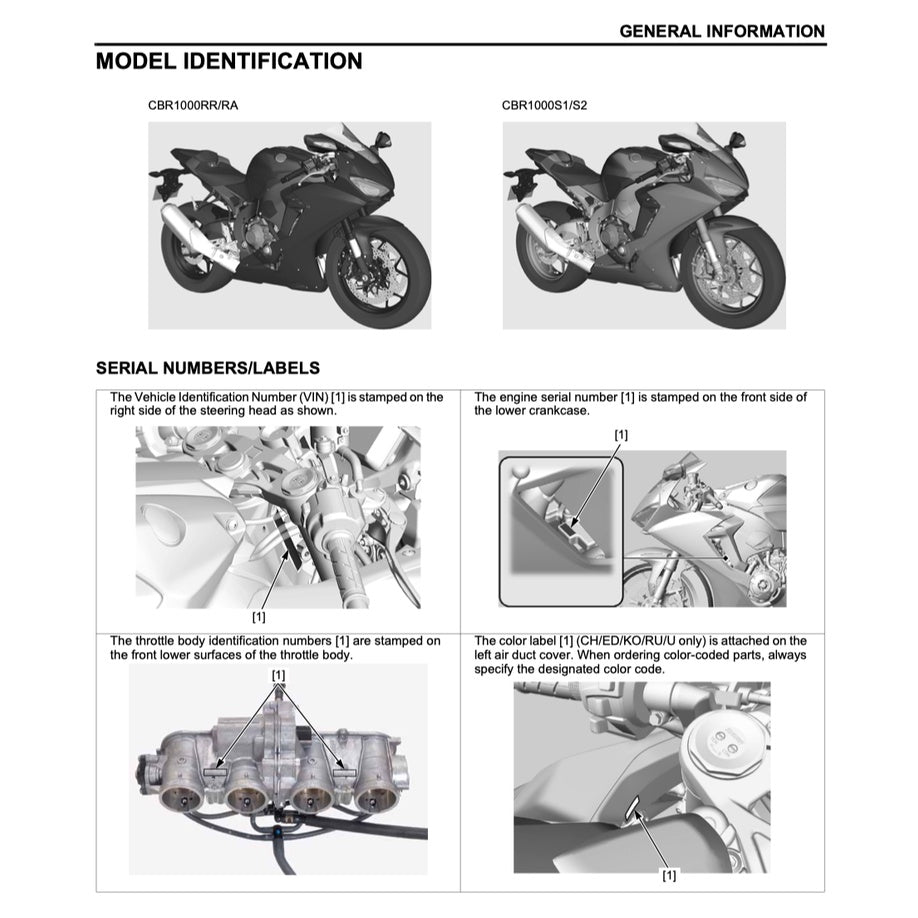 HONDA CBR1000RR RA/ S1/S2 FIREBLADE (2017-2019) SERVICE WORKSHOP MANUAL + PARTS CATALOGUE + OWNER'S MANUAL / CBR 1000 RR - Image 4