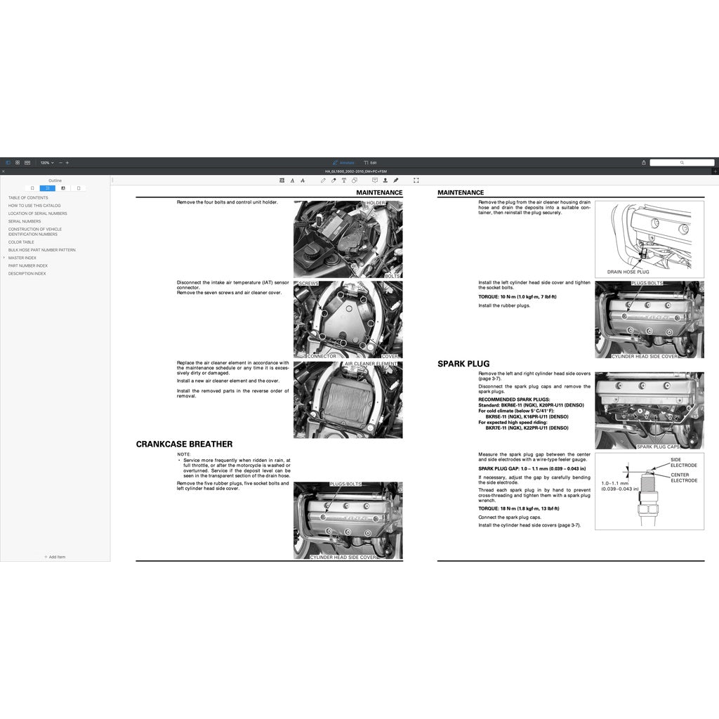 HONDA GOLD WING GL1800 (2002-2010) SERVICE WORKSHOP MANUAL + PARTS CATALOGUE + OWNER'S MANUAL - Image 7
