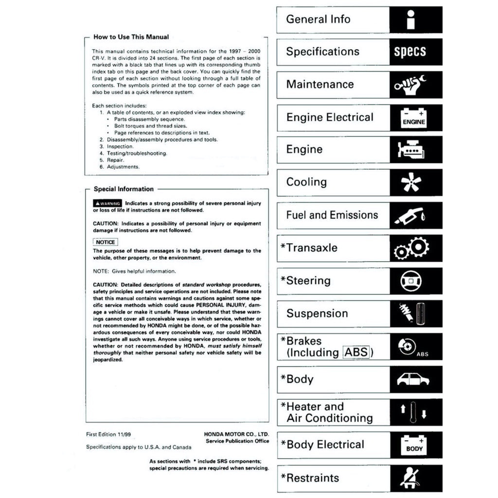 CRV HONDA CR-V (1997-2001) SERVICE WORKSHOP MANUAL - Image 3