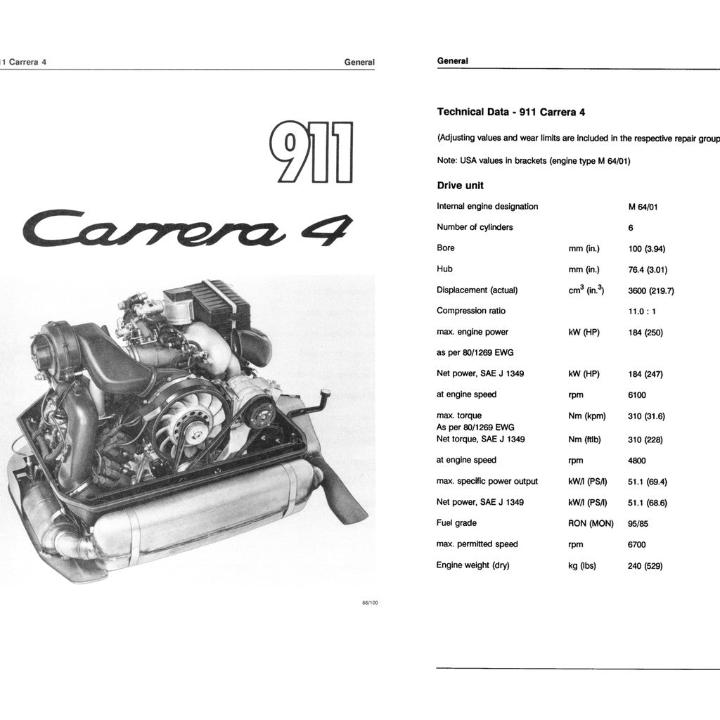 PORSCHE 911 964 CARRERA 2/4 (1989-1994) SERVICE WORKSHOP MANUAL + PARTS CATALOGUE - Image 3