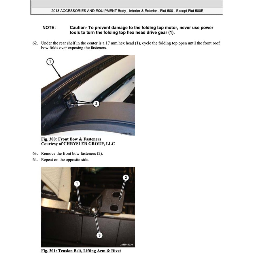FIAT 500 C (2007-2019) CONVERTIBLE ROOF SERVICE & REPAIR MANUAL - Image 9