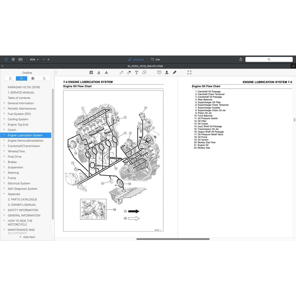 KAWASAKI H2 SX (2018) SERVICE WORKSHOP MANUAL + PARTS CATALOGUE + OWNER'S MANUAL - Image 6