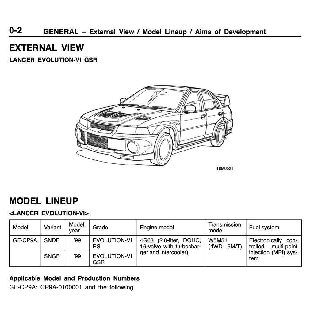 MITSUBISHI LANCER EVO 3,4,5,6,7,8,9,10 (1995-2007) SERVICE WORKSHOP MANUAL - Image 5
