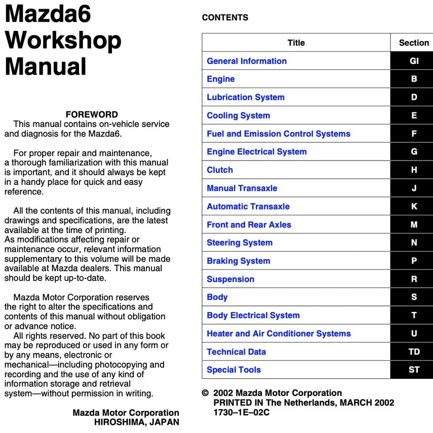 MAZDA 6 GG (2002-2007) SERVICE WORKSHOP MANUAL - Image 3