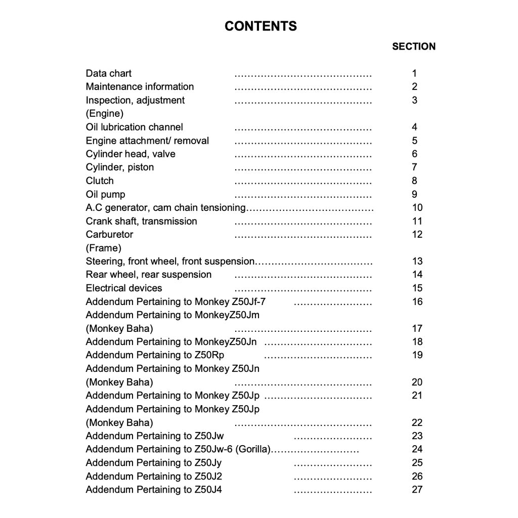 HONDA MONKEY / GORILLA Z50J (2008) SERVICE WORKSHOP MANUAL - Image 3