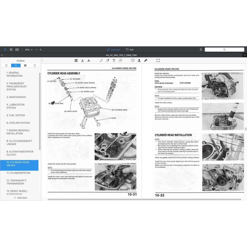 HONDA AFRICA TWIN XRV 750 T (1996-2000) SERVICE WORKSHOP MANUAL + PARTS CATALOGUE + OWNER'S MANUAL - Image 7