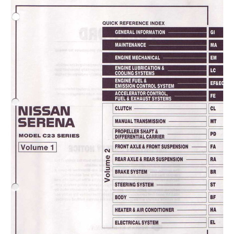 NISSAN SERENA C23 (1991-2001) SERVICE WORKSHOP MANUAL - Image 3