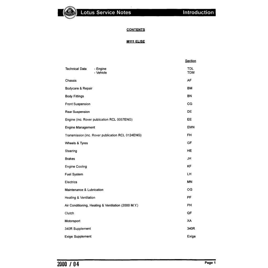 LOTUS ELISE S1 M111 (1994-2001) SERVICE NOTE WORKSHOP MANUAL - Image 3
