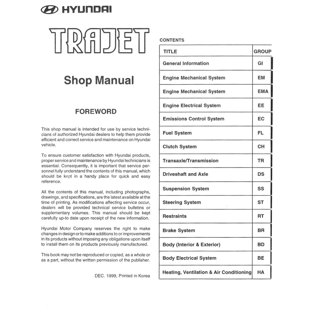 HYUNDAI TRAJET (1999-2008) SERVICE WORKSHOP MANUAL - Image 3