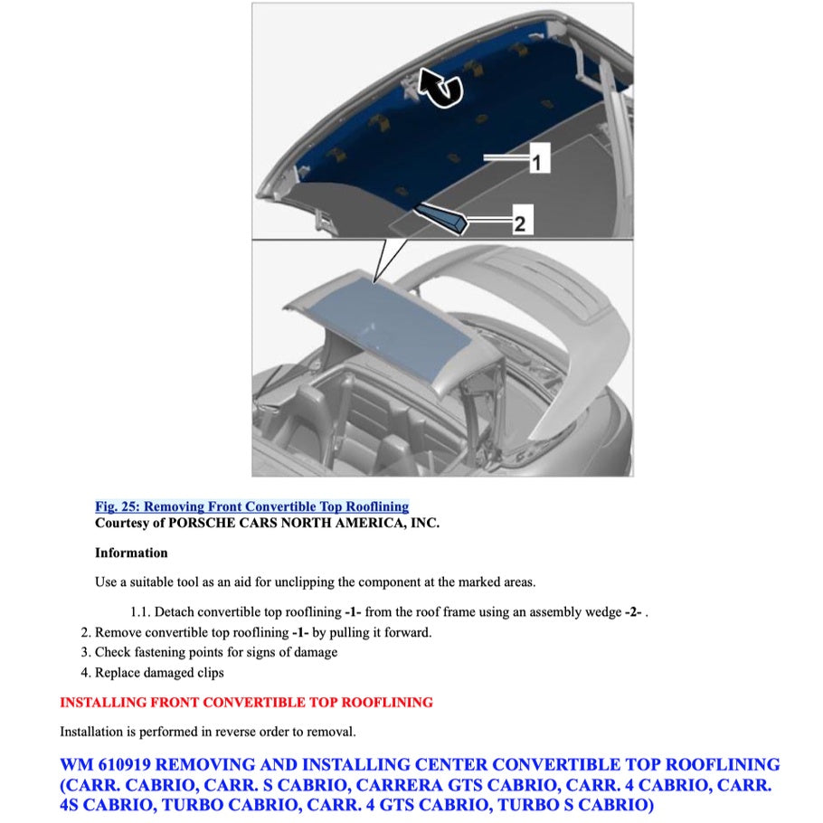 PORSCHE 911 991.1 (2011-2016) CONVERTIBLE TOP SERVICE REPAIR MANUAL - Image 6