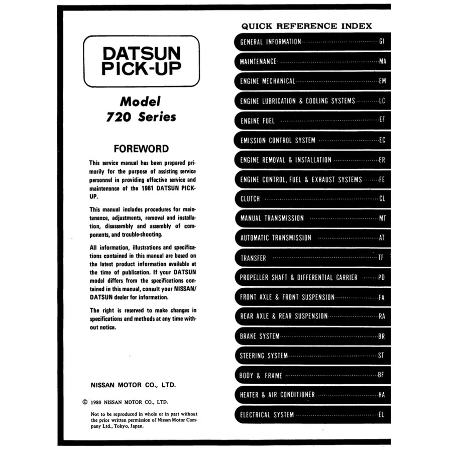 DATSUN PICKUP 720 (1980-1986) SERVICE WORKSHOP MANUAL - Image 3