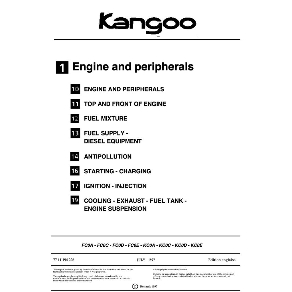 RENAULT KANGOO I X76 KC/KW (1997-2007) SERVICE WORKSHOP MANUAL - Image 3