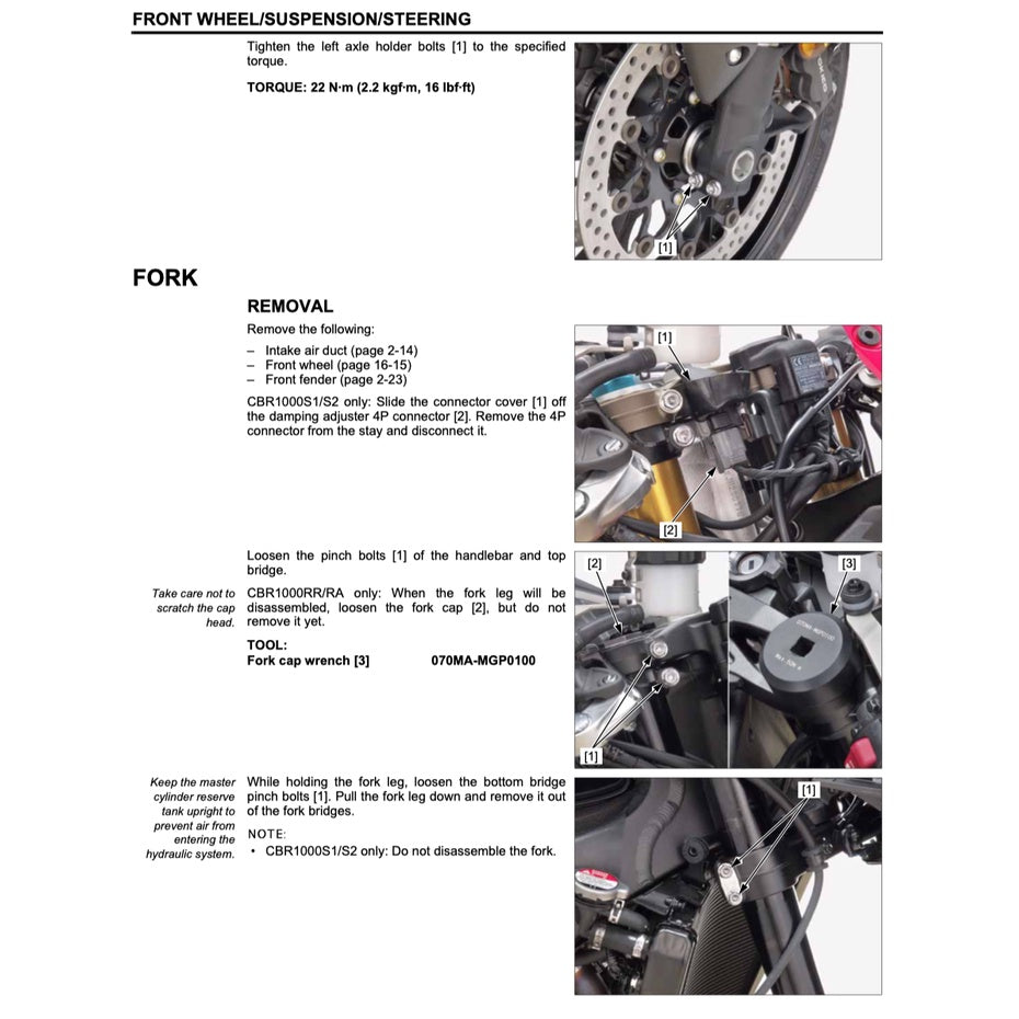 HONDA CBR1000RR RA/ S1/S2 FIREBLADE (2017-2019) SERVICE WORKSHOP MANUAL + PARTS CATALOGUE + OWNER'S MANUAL / CBR 1000 RR - Image 6