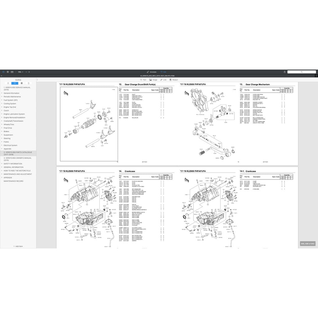 KAWASAKI VERSYS KLE 650 (2015+) SERVICE WORKSHOP MANUAL+ PARTS CATALOGUE + OWNER'S MANUAL - Image 10