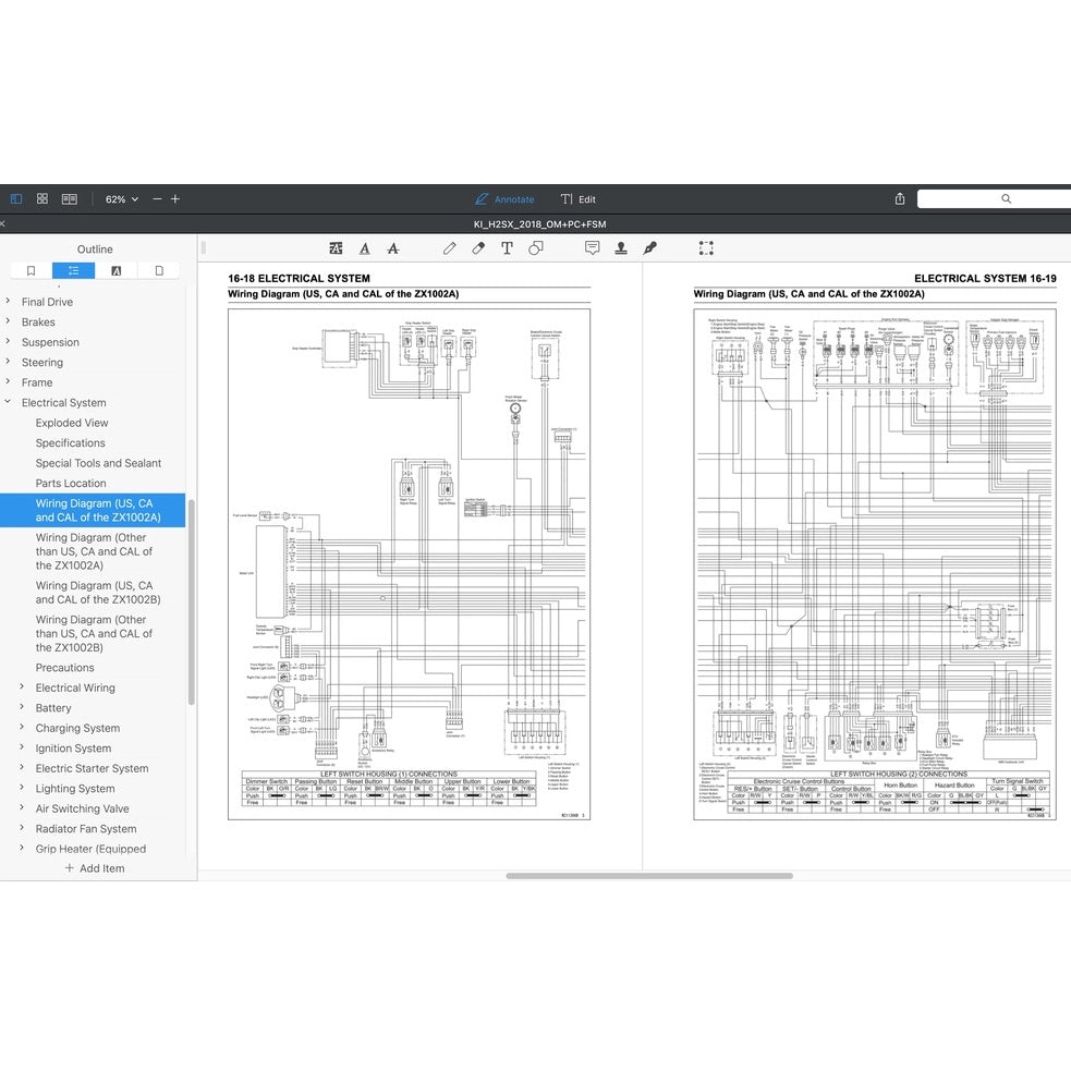 KAWASAKI H2 SX (2018) SERVICE WORKSHOP MANUAL + PARTS CATALOGUE + OWNER'S MANUAL - Image 10