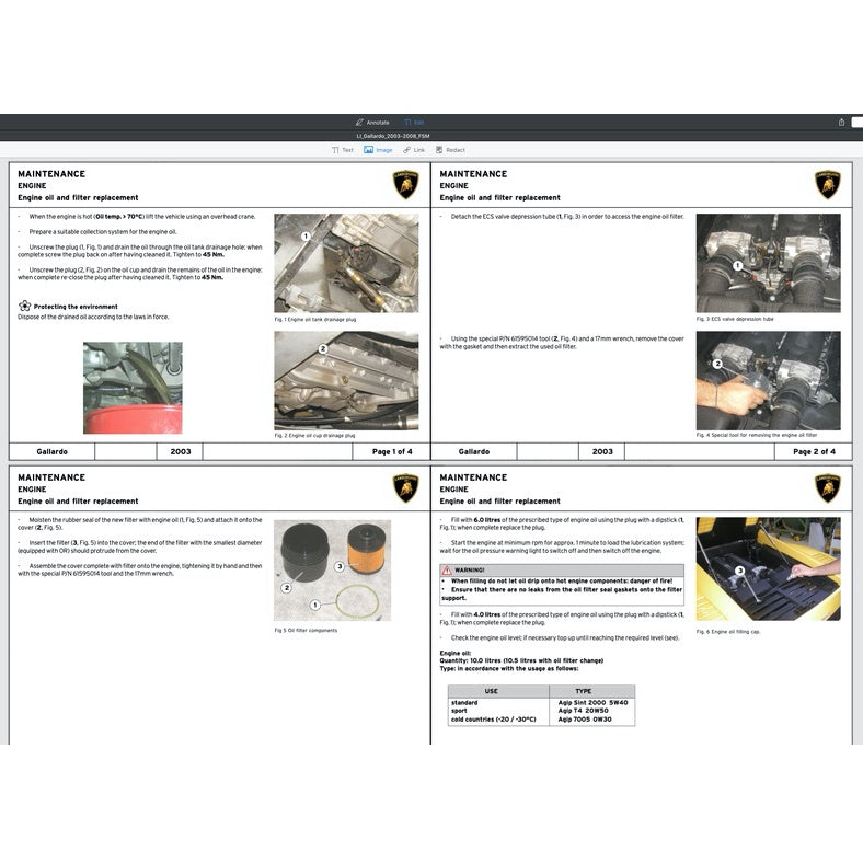 LAMBORGHINI GALLARDO COUPE LDAS32 (2003-2008) FACTORY SERVICE WORKSHOP MANUAL - Image 6