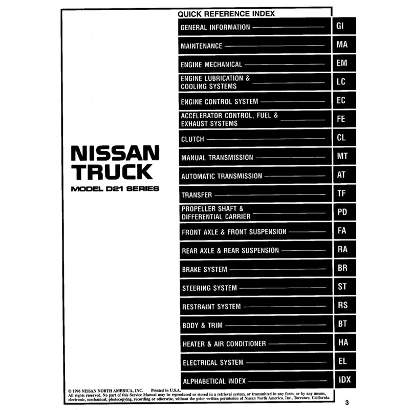 NISSAN PICKUP D21 (1985-1997) SERVICE WORKSHOP MANUAL - Image 3