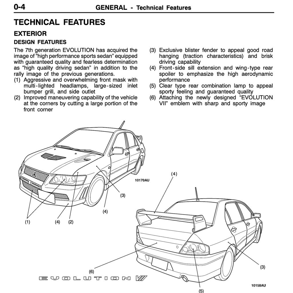 MITSUBISHI LANCER EVO 3,4,5,6,7,8,9,10 (1995-2007) SERVICE WORKSHOP MANUAL - Image 6