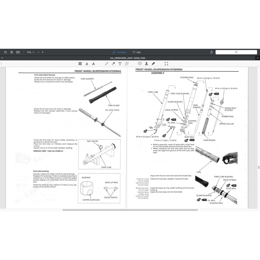 HONDA CBR600RR (2007-2008) SERVICE WORKSHOP MANUAL + PARTS CATALOGUE + OWNER'S MANUAL - CBR 600 RR - Image 7
