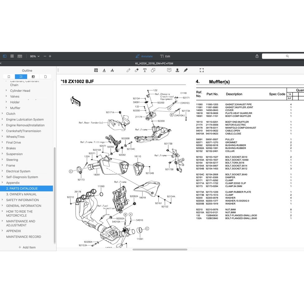 KAWASAKI H2 SX (2018) SERVICE WORKSHOP MANUAL + PARTS CATALOGUE + OWNER'S MANUAL - Image 8