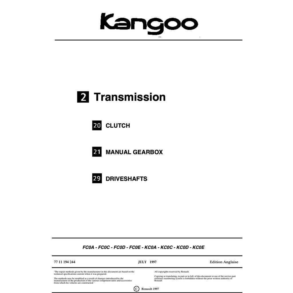 RENAULT KANGOO I X76 KC/KW (1997-2007) SERVICE WORKSHOP MANUAL - Image 8