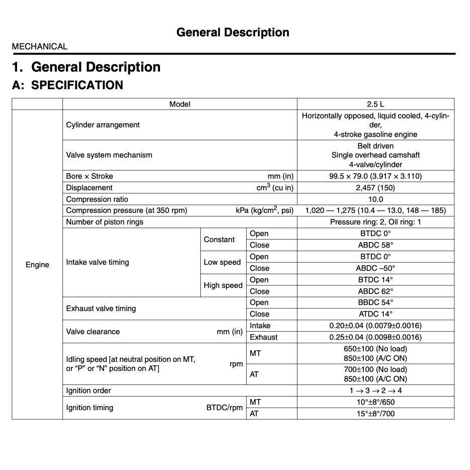 SUBARU FORESTER SG (2002-2008) SERVICE WORKSHOP MANUAL - Image 4