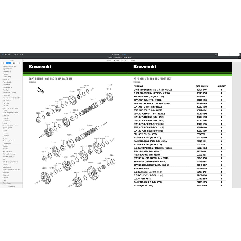 KAWASAKI NINJA 400 (2018-2022) SERVICE WORKSHOP MANUAL + PARTS CATALOGUE +OWNER'S MANUAL - Image 10