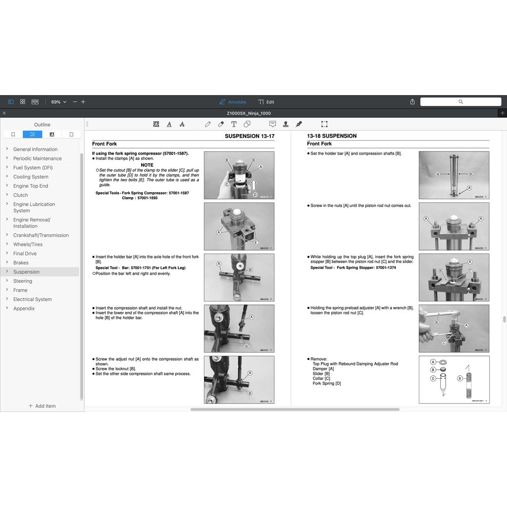 KAWASAKI NINJA Z1000 SX (2017-2019) SERVICE WORKSHOP MANUAL + PARTS CATALOGUE + OWNER'S MANUAL - Image 8