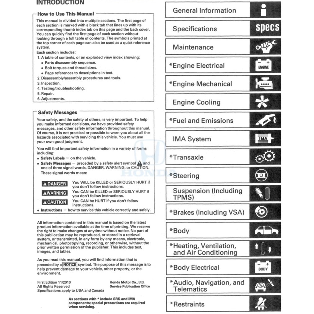 HONDA INSIGHT HYBRID (2009-2017) SERVICE WORKSHOP MANUAL + ELECTRICAL TROUBLESHOOTING MANUAL - Image 3
