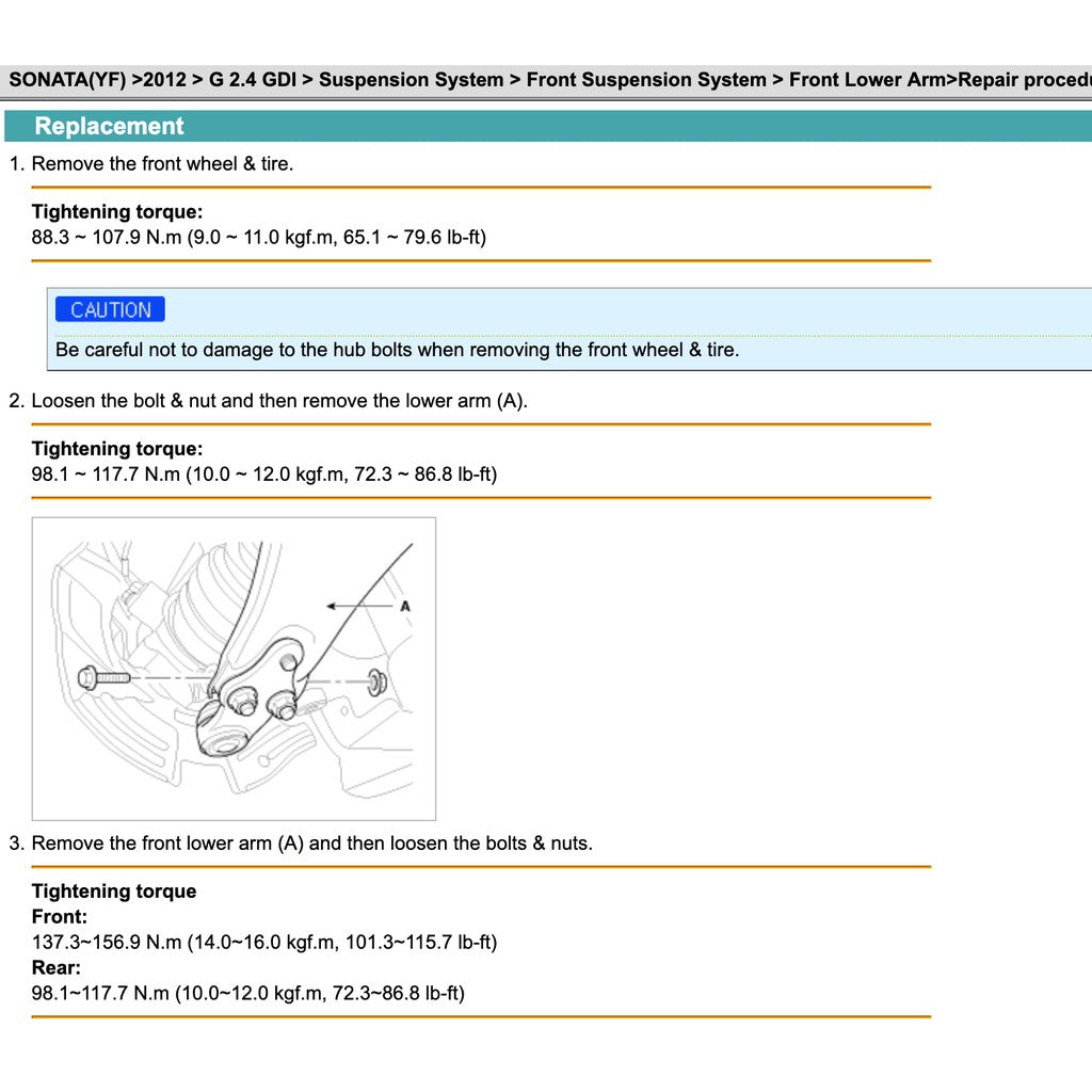 SONATA HYUNDAI SONATA i45 YF (2010-2015) SERVICE WORKSHOP MANUAL - Image 7