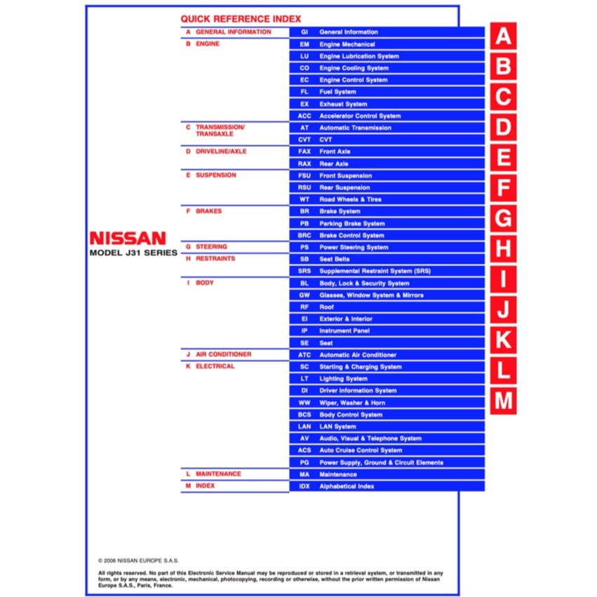 NISSAN TEANA CEFIRO (2003-2008) SERVICE WORKSHOP MANUAL - Image 3