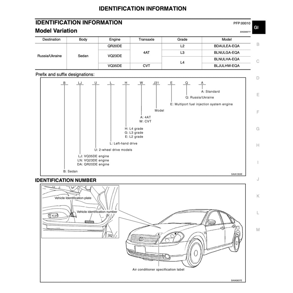 NISSAN TEANA CEFIRO (2003-2008) SERVICE WORKSHOP MANUAL - Image 5