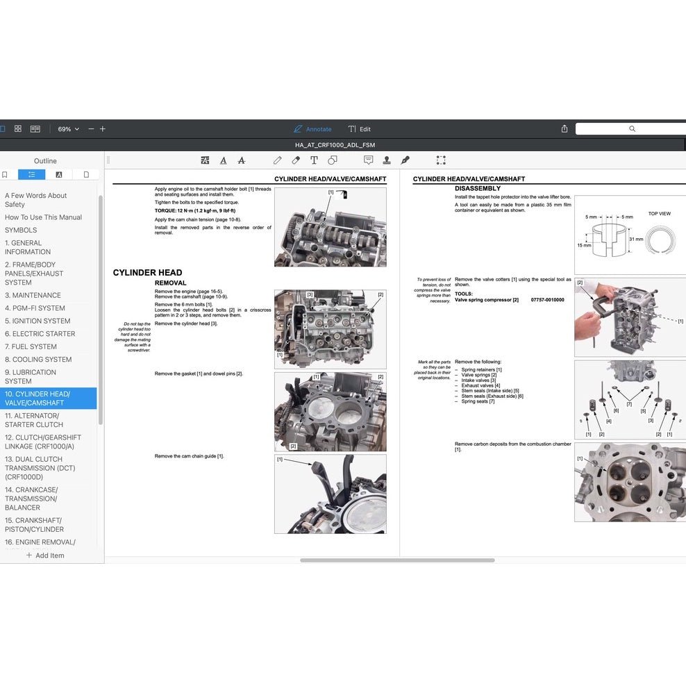 HONDA AFRICA TWIN CRF 1000 A/D (2016-2020) SERVICE WORKSHOP MANUAL + PARTS CATALOGUE + OWNER'S MANUAL - Image 7