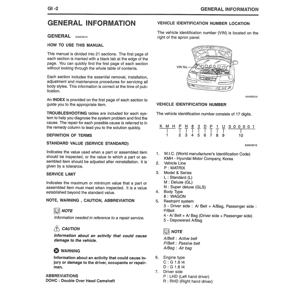 HYUNDAI/INOKOM MATRIX FC (2001-2009) SERVICE WORKSHOP MANUAL + OWNER MANUAL - Image 5