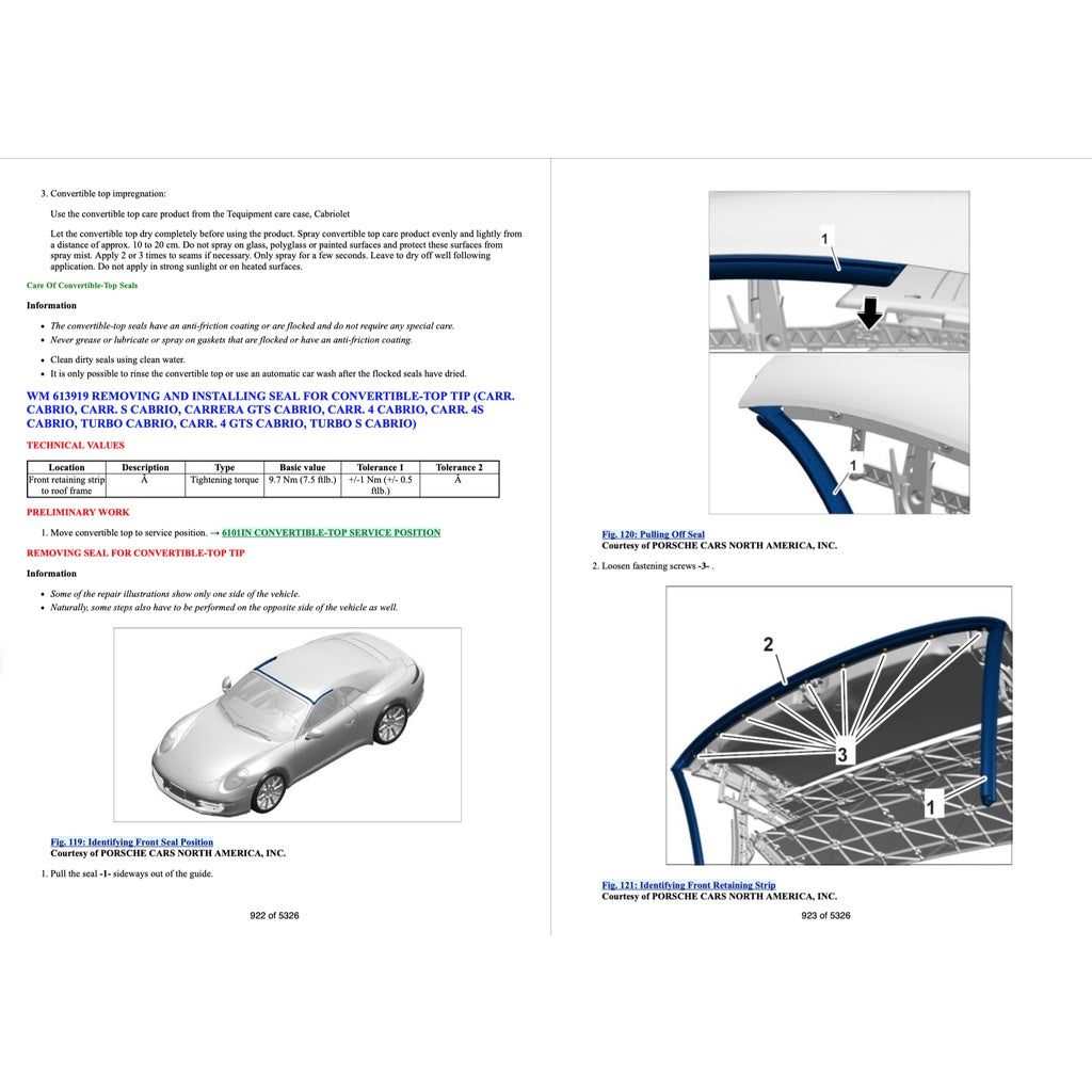 PORSCHE 911 991.1 (2011-2016) CONVERTIBLE TOP SERVICE REPAIR MANUAL - Image 5