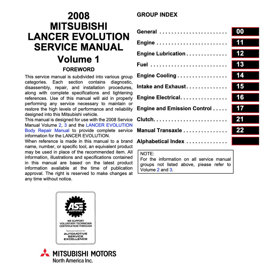 MITSUBISHI LANCER EVO 3,4,5,6,7,8,9,10 (1995-2007) SERVICE WORKSHOP MANUAL - Image 3
