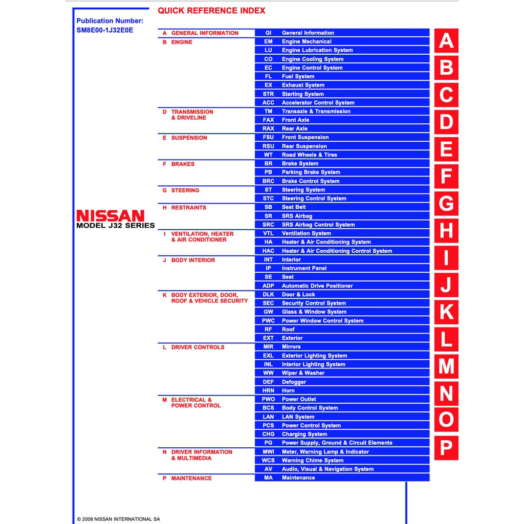 NISSAN TEANA / ALTIMA J32 (2008-2013) SERVICE WORKSHOP MANUAL - Image 3
