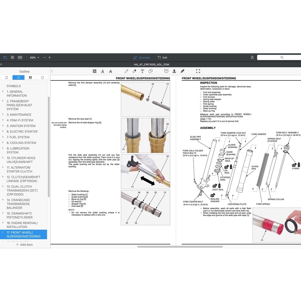 HONDA AFRICA TWIN CRF 1000 A/D (2016-2020) SERVICE WORKSHOP MANUAL + PARTS CATALOGUE + OWNER'S MANUAL - Image 9
