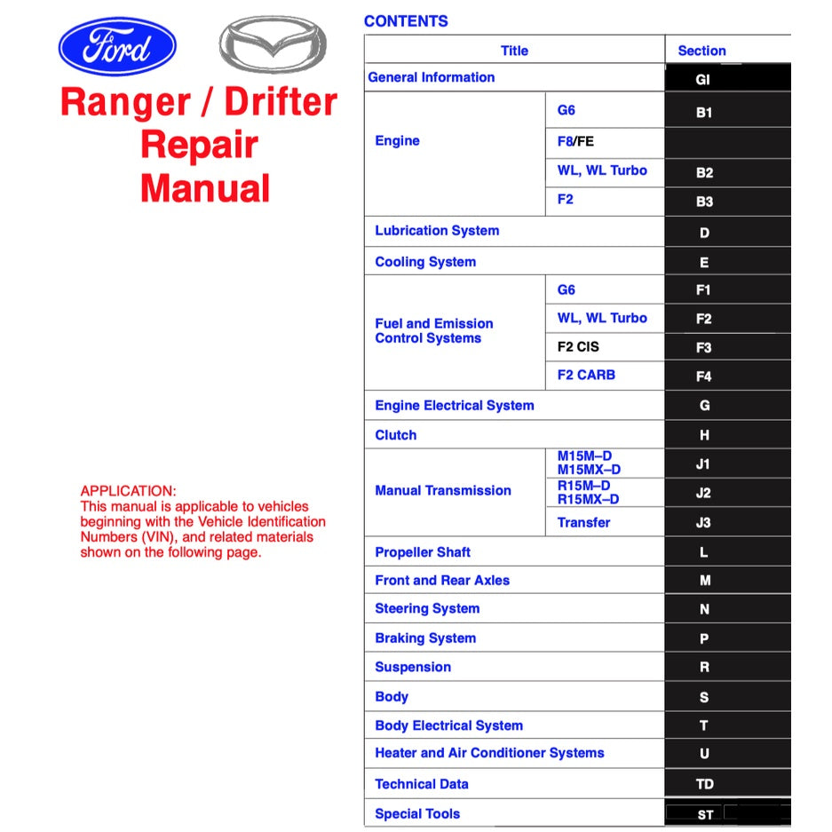 FORD RANGER PE/PG/PH (1998-2005) SERVICE WORKSHOP MANUAL - Image 3