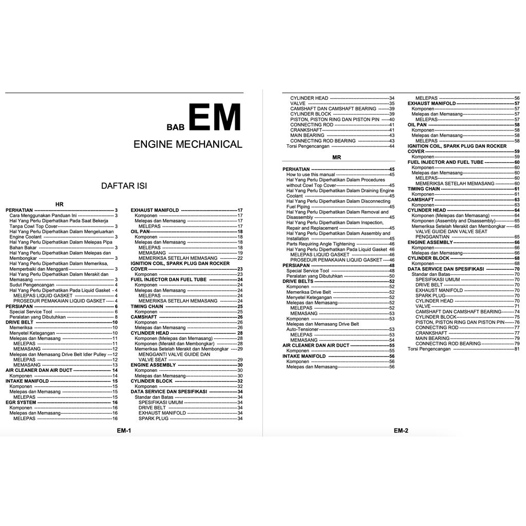 NISSAN GRAND LIVINA L10 (2006-2012) SERVICE WORKSHOP MANUAL - BAHASA INDONESIA/ENGLISH - Image 3