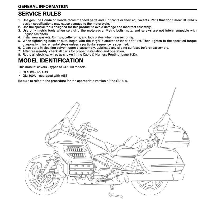 HONDA GOLD WING GL1800 (2002-2010) SERVICE WORKSHOP MANUAL + PARTS CATALOGUE + OWNER'S MANUAL - Image 4