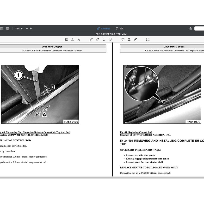 Mini Cooper R52 (2004-2006) CONVERTIBLE TOP SERVICE & REPAIR MANUAL - Image 8