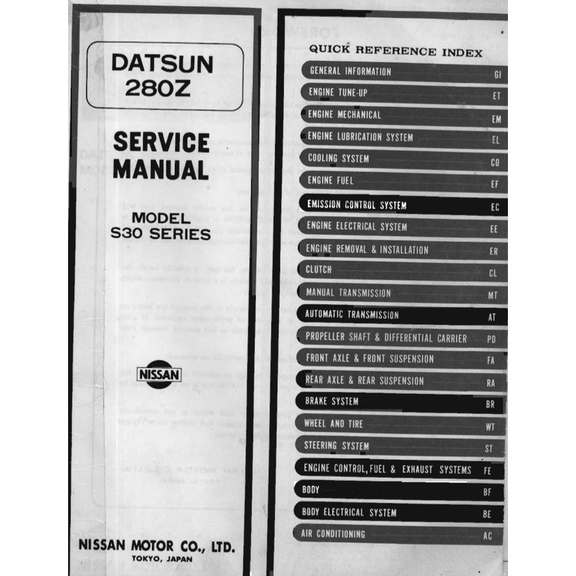 DATSUN 280Z S30 (1975-1978) SERVICE WORKSHOP MANUAL + PARTS CATALOGUE - Image 3