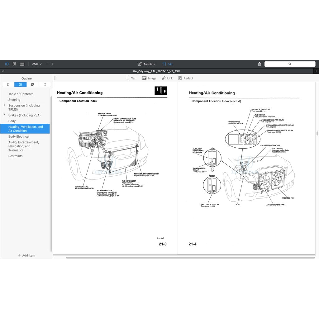 HONDA ODYSSEY RL (2007-2010) SERVICE WORKSHOP MANUAL - Image 9