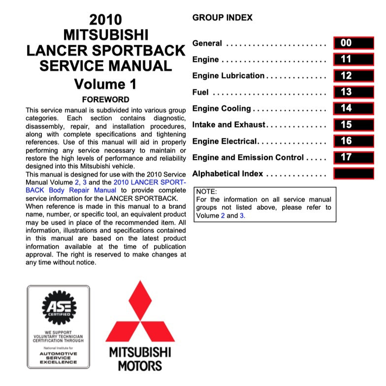 MITSUBISHI LANCER SPORTBACK (2010-2012) SERVICE WORKSHOP MANUAL - Image 10