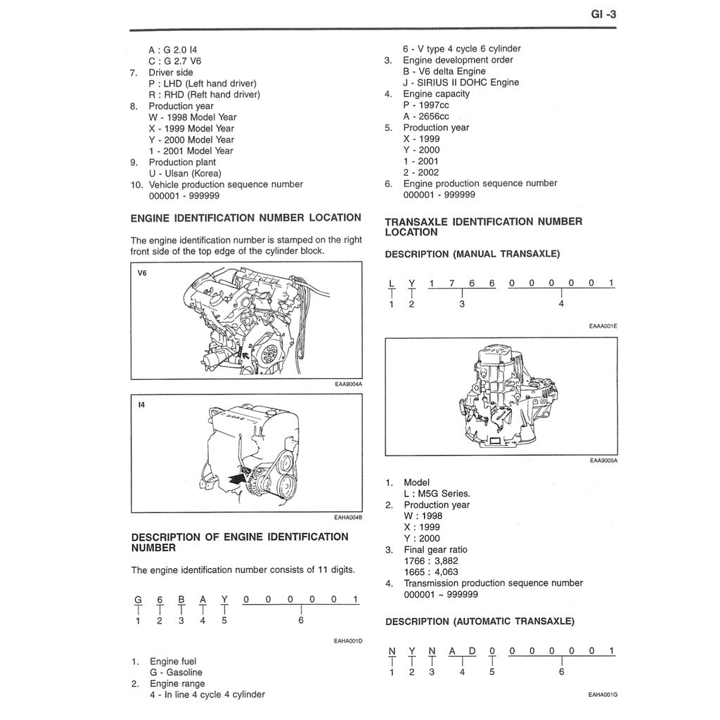 HYUNDAI TRAJET (1999-2008) SERVICE WORKSHOP MANUAL - Image 8