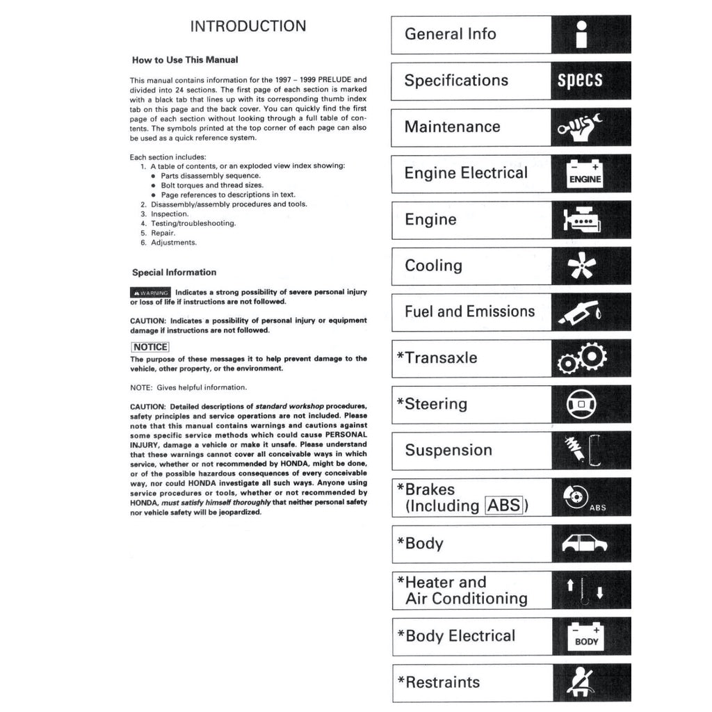 HONDA PRELUDE BB5-9 (1997-2001) SERVICE WORKSHOP MANUAL - Image 3